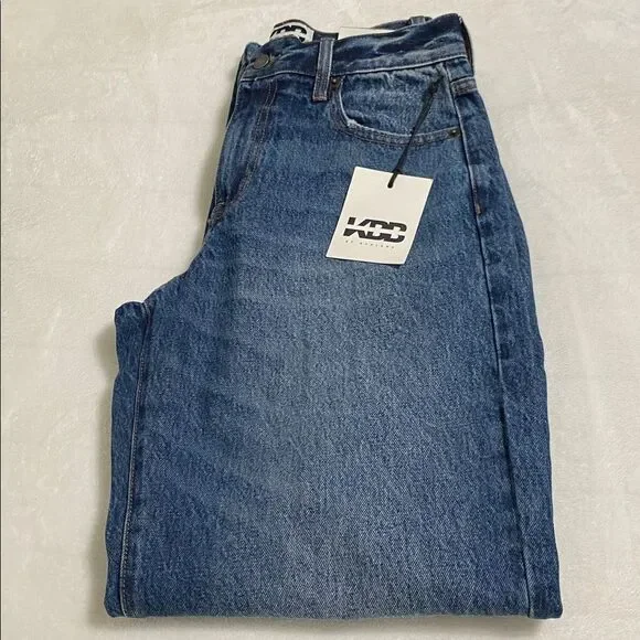 KBB Jeans Barrel Leg NWT by Kahlana Mid Rise Dark Wash Size 0 - Picture 7 of 13
